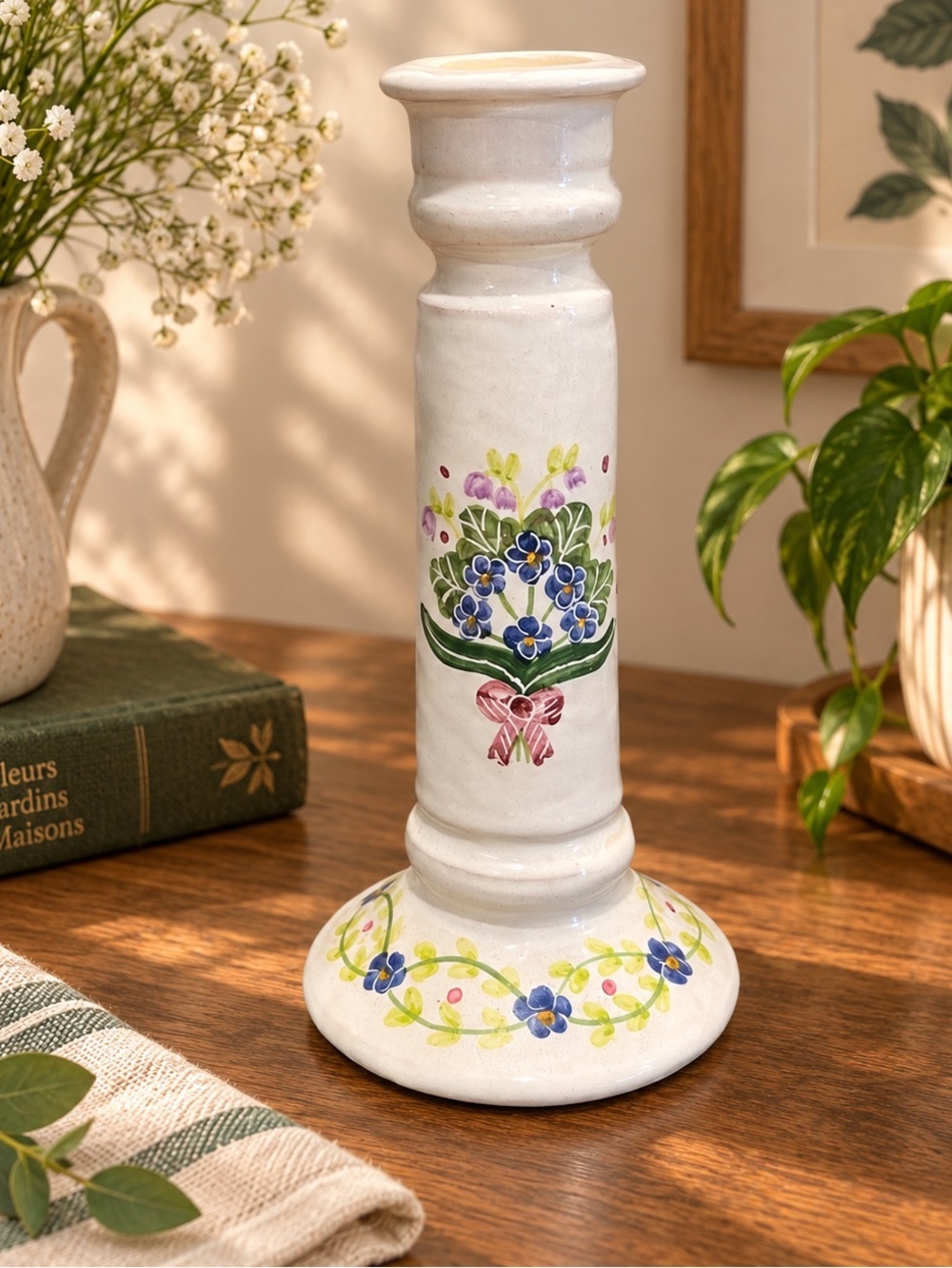 HAND-PAINTED PORTUGUESE CERAMIC CANDLE HOLDER